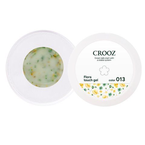 Crooz Builder Flora Touch Gel №13 &mdash; молочний гель з зеленими і жовтими сухоцвітами. 00000037714 фото