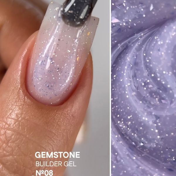 Crooz Гель для нарощування Gemstone Builder gel №08 основи світло- лавандова з шиммером та та вкрапленням фіолетової поталі 15 мл 00000037364 фото