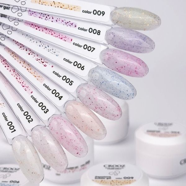 Crooz Гель для нарощування Gemstone Builder gel №08 основи світло- лавандова з шиммером та та вкрапленням фіолетової поталі 15 мл 00000037364 фото